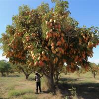 ai genererad mango träd i de fruktträdgård foto