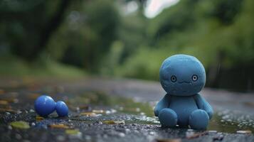 ai genererad blå leksak ensam i en regnig dag foto