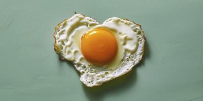 ai genererad innerlig frukost, en hjärtformade friterad ägg tar Centrum skede mot en vibrerande grön bakgrund foto