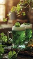 ai genererad en glas av grön öl st Patricks dag begrepp foto