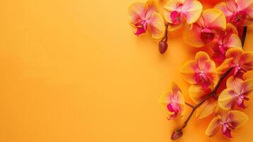 ai genererad orkide blommor bakgrund. kopia Plats. närbild av orkide blommor. foto