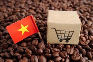 vietnam flagga på kaffe bönor, handla uppkopplad för exportera eller importera mat produkt. foto