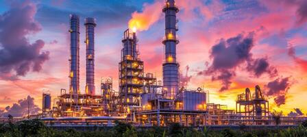 ai genererad gas och olja raffinaderi rörledning i industriell drift under de bearbetning av gas och olja foto