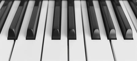 ai genererad detaljerad svartvit stänga upp av en svart och vit piano tangentbord för en slående visuell påverkan foto