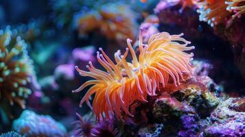 ai genererad närbild av ett orangefärgad hav anemon foto