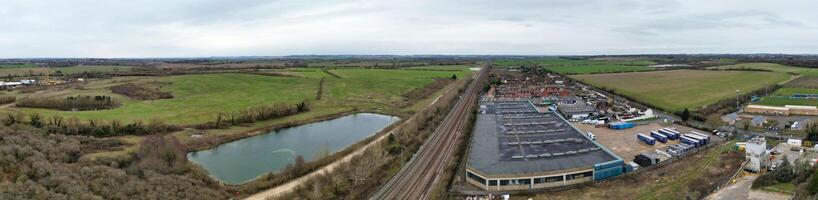 hög vinkel panorama- se av arseley stad av England Storbritannien. de antal fot var fångad under molnig och regnig dag av feb 28:e, 2024 foto