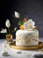 ai genererad en skön vanilj grädde kaka tillverkad i molekyl kök stil foto