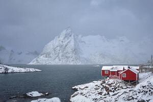 Hamnoy fiske by på lofoten öar, Norge foto