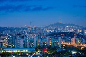 seoul natt se, söder korea foto