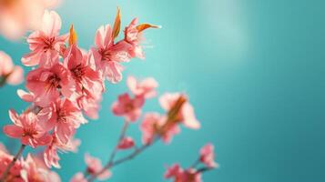 ai genererad vår körsbär blommar på kricka bakgrund foto