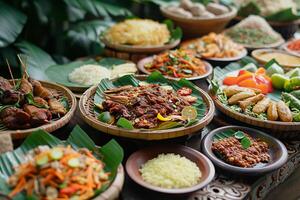 ai genererad traditionell meny under eid mubarak i indonesien foto