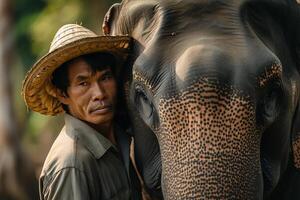 ai genererad en mahout och hans asiatisk elefant, asiatic elefant, thailand, värld vilda djur och växter dag foto