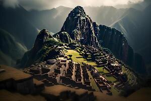 ai genererad machu picchu, en peruvian historisk fristad. neuralt nätverk ai genererad foto