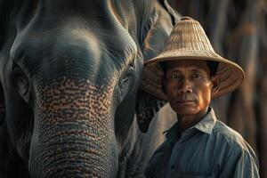 ai genererad en mahout och hans asiatisk elefant, asiatic elefant, thailand, värld vilda djur och växter dag foto