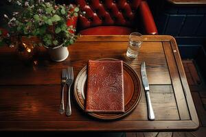 ai genererad bestick miljö på en restaurang tabell reklam mat fotografi foto