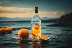 ai genererad ai genererad apelsiner i lugn vattnen en filmiska miljö- affisch foto