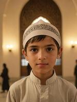 ai genererad fångande glädje filmiska porträtt av en Lycklig muslim barn genererad förbi ai foto