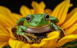 ai genererad groda Sammanträde på solros foto