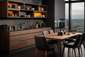 ai genererad en skön små modern lägenhet kök professionell reklam fotografi foto