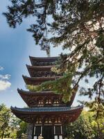 vertikal förlängning av ett gammal japansk pagod foto