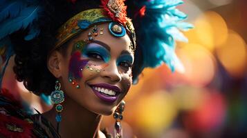 ai genererad de festlig traditioner av karneval med en parad och vibrerande kostymer foto