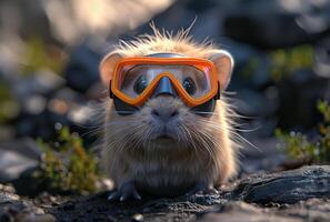 ai genererad hamster bär glasögon och snorkel foto