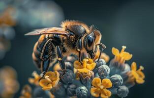 ai genererad bi pollinerande blommor foto