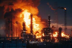 ai genererad större brand på ett industriell olja raffinaderi. generativ ai foto