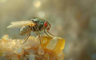 ai genererad flyga innesluten i fast bärnsten foto