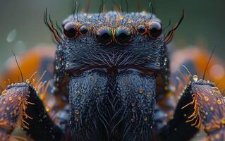 ai genererad intensiv blick i fokus, en anmärkningsvärd makro skott av en Spindel foto