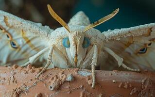 ai genererad en blek fjäril utställningar djärv öga mönster på dess vingar foto