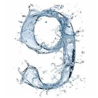 ai genererad siffra 9 tillverkad från vatten stänk. spektakulär siffra nio och stänk av klar vatten. foto