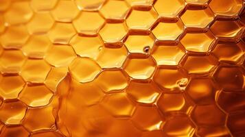 ai genererad gyllene vaxkaka. honung i en vaxkaka. honung gul bakgrund. friska äter begrepp, diet. foto
