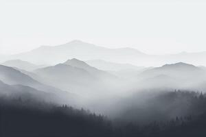 ai genererad berg räckvidd dolt förbi dimma foto
