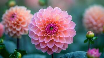 ai genererad närbild av rosa dahlia blomma foto