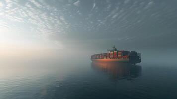 ai genererad en fartyg för transport frakt behållare och också avlastning den på de bryggor av en frakt hamn. ai genererad foto