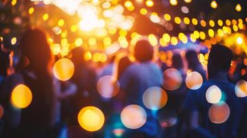 ai genererad suddig folkmassan av människor på musik festival, bokeh bakgrund foto