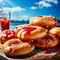 ai genererad bageri mat med ketchup skön bakgrund foto