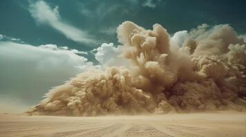 ai genererad öken- landskap med en sandstorm. generativ ai foto