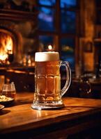 ai genererad råna av öl på en trä- tabell i en pub eller bar. ai generativ foto