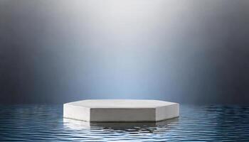 ai genererad podium attrapp i de vatten med vit bakgrund, studio belysning foto