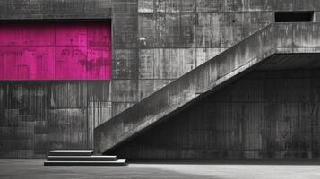 ai genererad generativ ai, brutalism stil betong byggnad, rosa och grå färger, i de stil av nykonkretism, mitten av århundradet modern exteriör foto