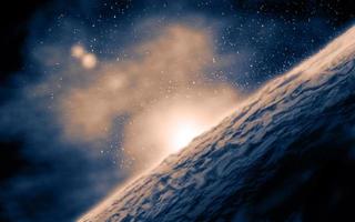 rymdbakgrund med månytan och solljus foto