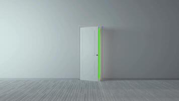 vit klassisk design dörr öppning till grön skärm. 3d illustration. foto