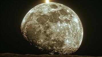 ai genererad stor måne med ljus ljus atop foto