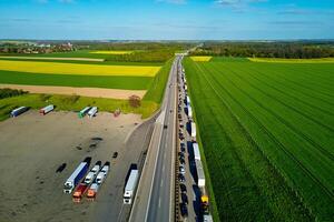 trafik sylt på motorväg a4 i Polen, antenn se foto