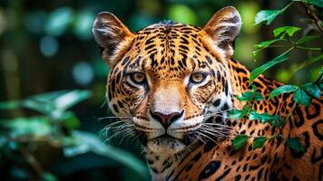 ai genererad jaguar leva i naturlig skogar foto