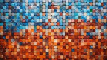 ai genererad en skön bild av en keramisk bricka mosaik- med en slät och glansig Avsluta och en blanda av färger och mönster foto