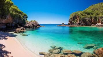 ai genererad en avskild cove med turkos vatten och vit sand foto