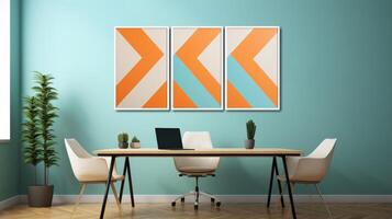 ai genererad geometrisk former och mönster skapa en färgrik kontor vägg konst foto
